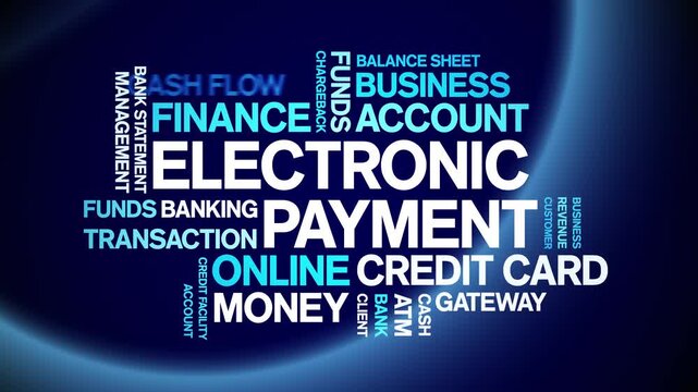 Electronic Payment animated word cloud-text design animation tag kinetic typography seamless loop.