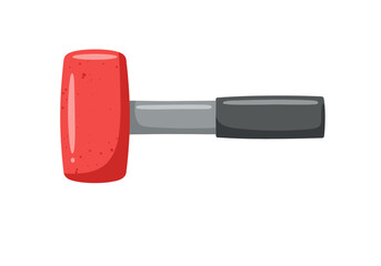 Red rubber mallet with a grey metal handle and black grip.