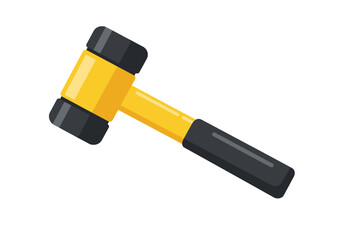 Yellow rubber mallet tool isolated on white background for construction.