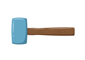 Blue rubber mallet with a wooden handle isolated on white.