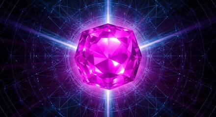 Luminous gemstone surrounded by geometric astral energy patterns