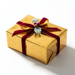 Brown Kraft Gift Box with Ribbon Isolated on White Background