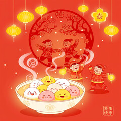 Chinese New Year Celebration with Lanterns and Tangyuan