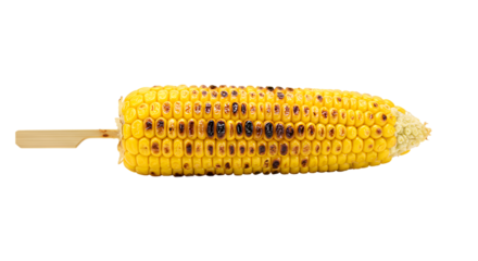 Delicious Grilled Corn on a Skewer Against a Golden Yellow Background