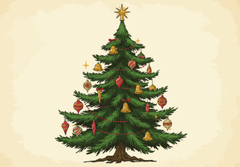 Fototapeta premium Decorated Christmas Tree with Ornaments and Star Topper.