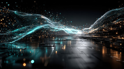 beautiful abstract wave technology background with blue light digital effect corporate concept