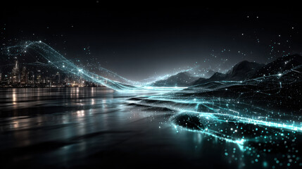 beautiful abstract wave technology background with blue light digital effect corporate concept
