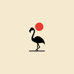Minimalist Flamingo Silhouette with light brown background. 