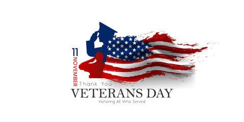 Veterans day poster. Veteran's day illustration with american flag, 11th November, Vector illustration	