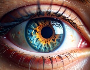Extreme Macro Close-Up of a Blue Human Eye with Intricate Iris Pattern

