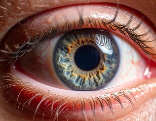 Extreme Macro Close-Up of a Blue Human Eye with Intricate Iris Pattern