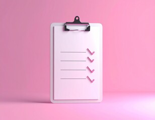 Minimalist Clipboard Checklist on Pink Background for Task Completion

