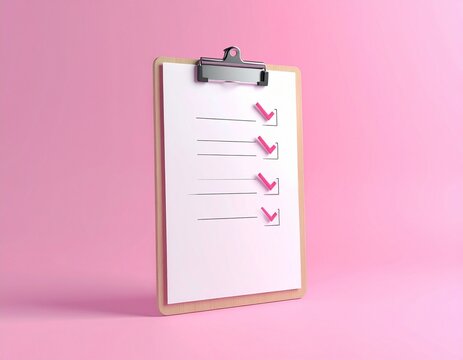 Minimalist Clipboard Checklist on Pink Background for Task Completion

