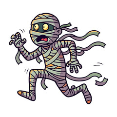 Cartoon Mummy Vector Running Clumsily with Unraveling Bandages
