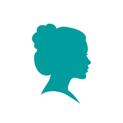 Elegant teal silhouette of a woman's profile with updo hairstyle silhouette Flat design vector illustration isolated on a white background