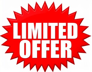 Red Starburst Badge with White 'LIMITED OFFER' Text for Exclusive Sales Promotion on white background 