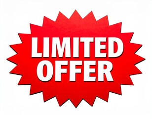 Red Starburst Badge with White 'LIMITED OFFER' Text for Exclusive Sales Promotion on white background 