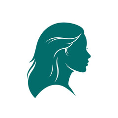 Elegant silhouette of a woman's profile with flowing hair artistic design for beauty and style silhouette Flat design vector illustration isolated on a white background