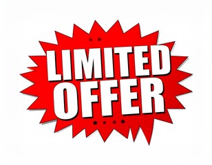 Red Starburst Badge with White 'LIMITED OFFER' Text for Exclusive Sales Promotion on white background 