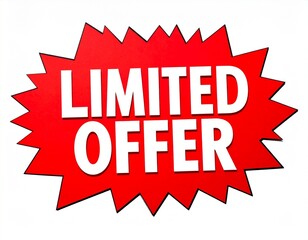 Red Starburst Badge with White 'LIMITED OFFER' Text for Exclusive Sales Promotion on white background 