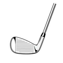 Detailed outline of a golf club head and shaft for sports graphics silhouette Flat design vector illustration isolated on a white background