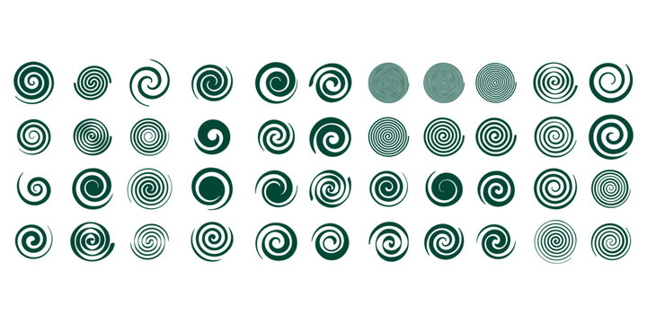 Funnel or swirl icons. Black vortex logo. Set of spiral element. Funnel icon collection