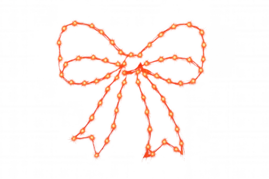 Red christmas bow string lights ornament, glowing festive decoration with transparent background