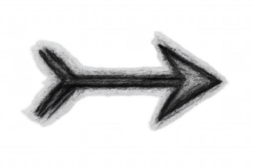 Hand drawing black sketch chalk arrow pointing right, providing direction, guidance, and navigation concept on transparent background