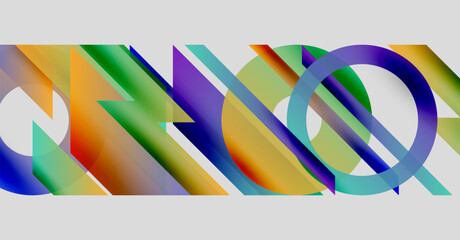 Abstract colorful shapes overlap, creating dynamic visual effect. Gradient hues blend, forming modern composition. Smooth transitions dominate design.