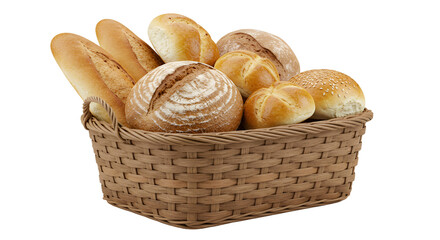 Assortment of Fresh Baked Artisan Bread in a Rustic Woven Basket