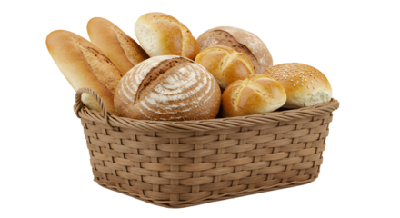 Assortment of Fresh Baked Artisan Bread in a Rustic Woven Basket
