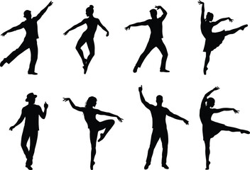 Silhouette dancers performing, ballet pose, contemporary dance, modern style, artistic movement, choreography expression, graceful balance, dynamic posture, performance art, body language