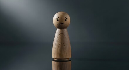 Sad Wooden Peg Person Expressing Emotions About Problems at Work and Burnout Showing Mental Exhaustion and Loneliness