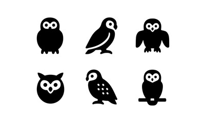 Fototapeta premium Simple owl icons collection: silhouette designs of six unique owls