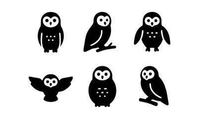 Minimalist black owl silhouettes set on white background