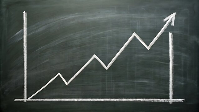 Chalkboard drawing of a simple line graph showing upward trends