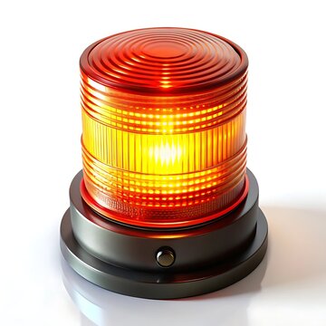 A brightly lit rotating emergency warning beacon on a dark base