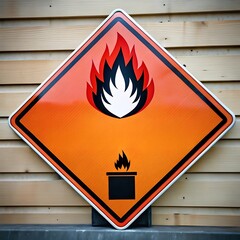 A yellow warning sign displaying a flame symbol for flammable materials