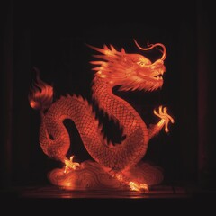 Obraz premium Dragon lantern glowing with red light, festive Chinese celebration scene 
