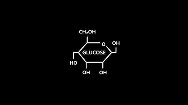 White glucose molecule chemical structure diagram on black background Keywords: glucose, molecule, chemical, structure, diagram, chemistry, science, sugar, carbohydrate, organic, compound