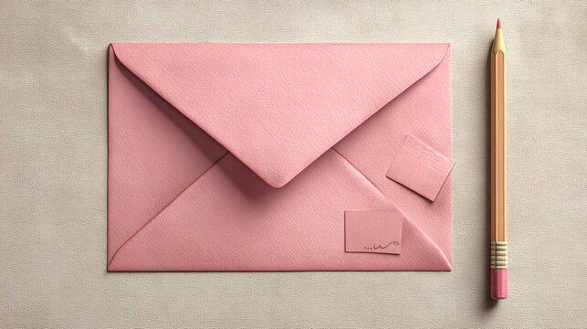 A tender pink love letter waiting to be sealed with thoughts of romance and affection next to a pencil on a textured