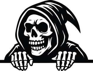 Skeleton Grim Reaper Peeking | Gothic Skull Horror Clipart | Spooky Skeleton peeking design