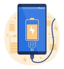 Mobile Phone Charging with USB Cable for Battery Charging Technology Concept Illustration Clip Art