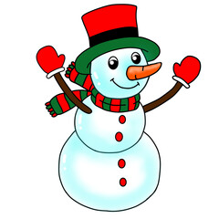 Snowman wearing a green and red hat
