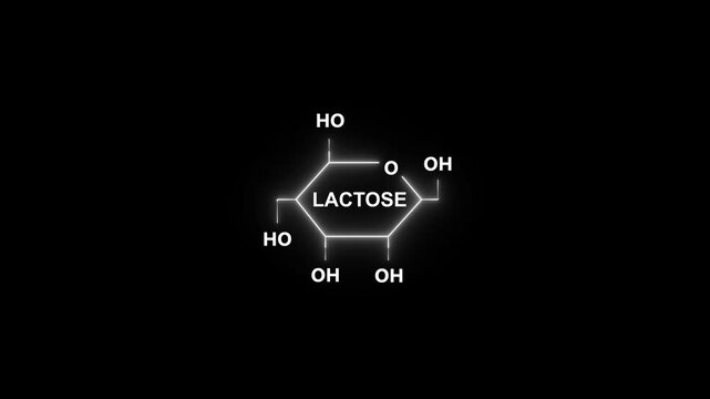 White glowing chemical structure of lactose molecule on a dark background chemistry science