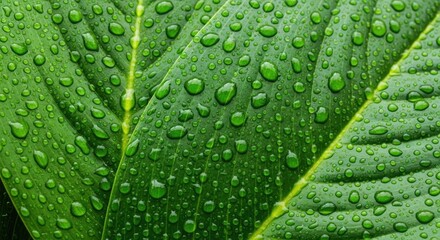 Lush Leaves: A Symphony of Green and Water Droplets for Serene Nature Imagery and Fresh Natural Environment Displays