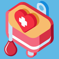 Isometric Blood Donation Bag with Heart Symbol