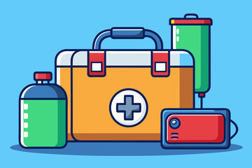 A first aid kit and emergency equipment for medical support