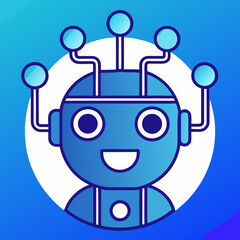 A smiling robot icon in a modern blue gradient design