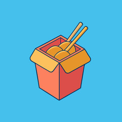 Noodles in a takeaway box with chopsticks illustration